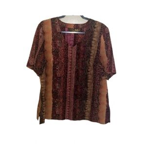 Vintage Ashley Stewart Multicolor V-Neck Blouse Size 16W Casual Powder Pinks